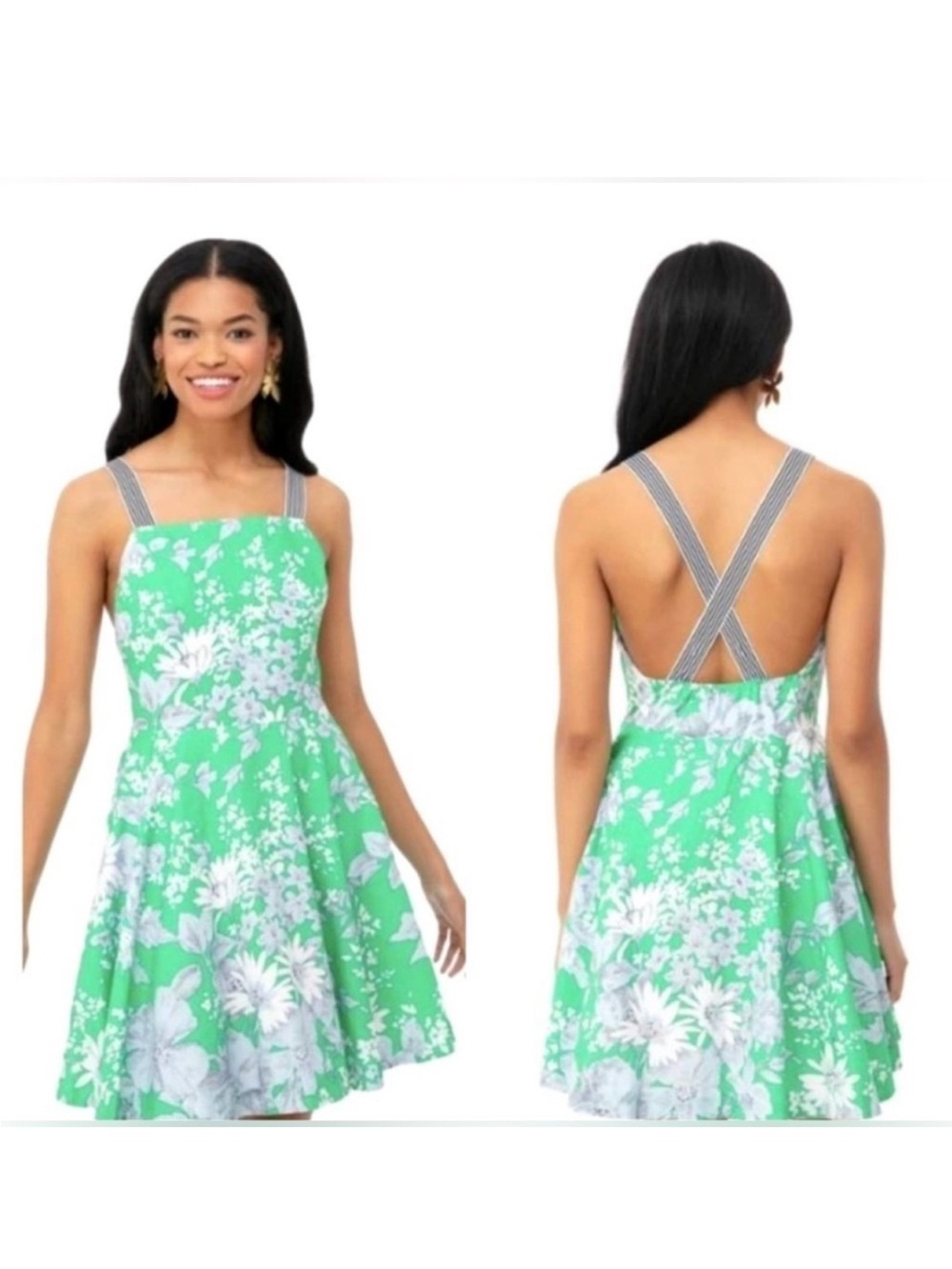 Tuckernuck Green Floral Open-back Sundress w Striped Crossback Straps. Size XL